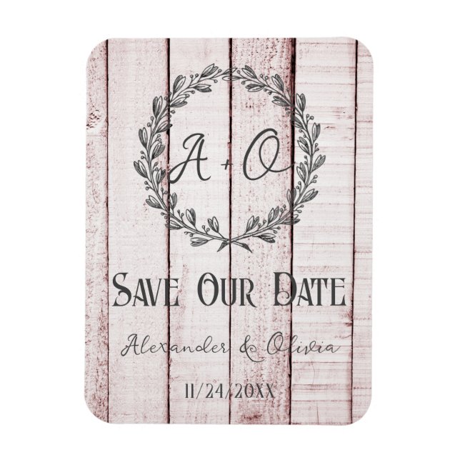 Pink Rustic Monogram Save The Date Magnet (Vertical)