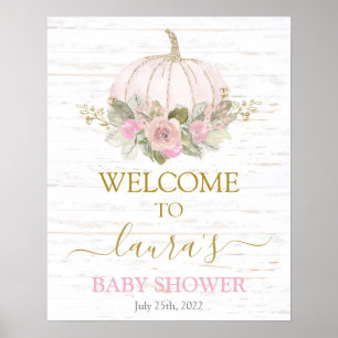Pink Rustic Pumpkin Baby Shower Welcome sign