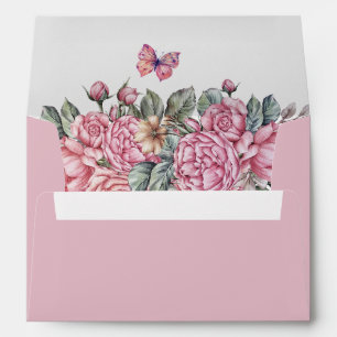 Pink rustic roses floral envelope
