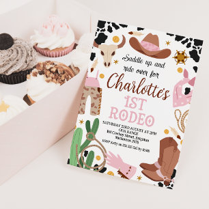 Pink Rustic Saddle Up First Rodeo 1st Birthday  Invitation