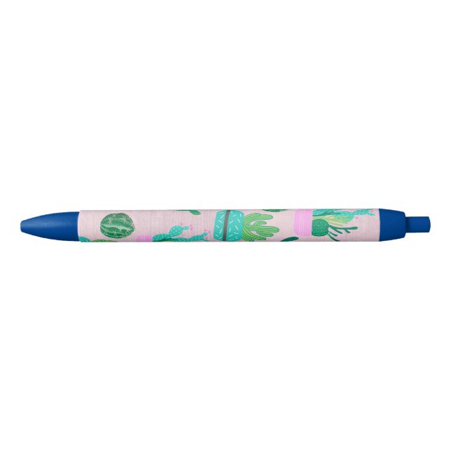 Pink Rustic Southwestern Cacti Cactus Plants Blue Ink Pen (Front)