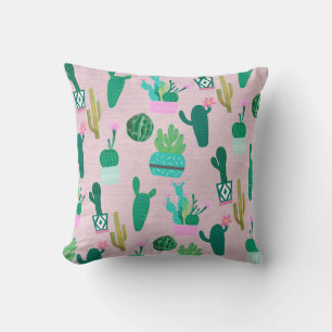 Pink Rustic Southwestern Cacti Cactus Plants Cushion