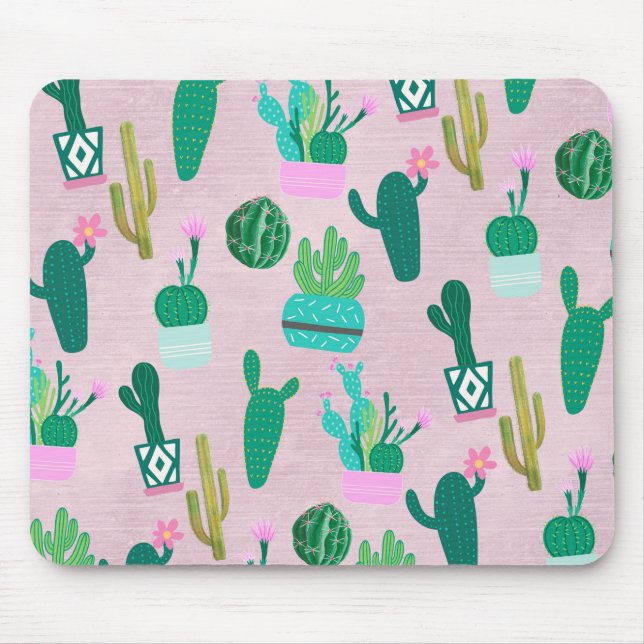 Pink Rustic Southwestern Cacti Cactus Plants Mouse Mat (Front)