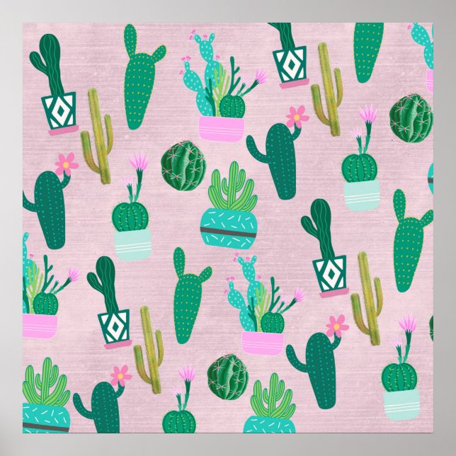 Pink Rustic Southwestern Cacti Cactus Plants Poster (Front)