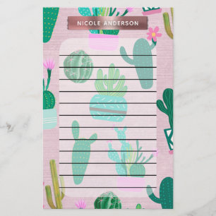 Pink Rustic Southwestern Cacti Cactus Plants Stationery