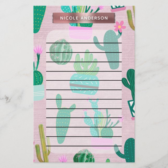 Pink Rustic Southwestern Cacti Cactus Plants Stationery (Front)