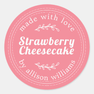 Pink Rustic Strawberry Cheesecake Classic Round Sticker