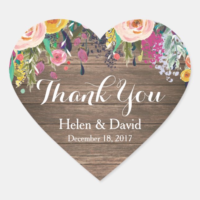 Pink Rustic Thank You Wedding Favour Stickers (Front)