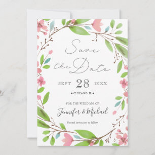 Pink Rustic Watercolor Flower wreath Save The Date
