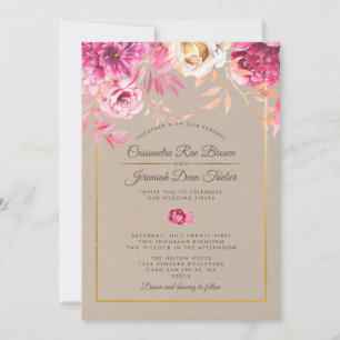Pink Rustic Wedding Invitation