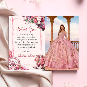 Pink Rustic Western Quinceanera Thank You Card 