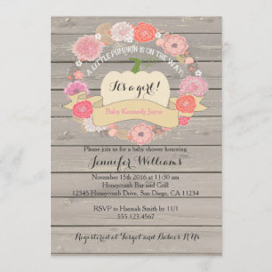 Pink Rustic White Pumpkin Baby Shower Invitation