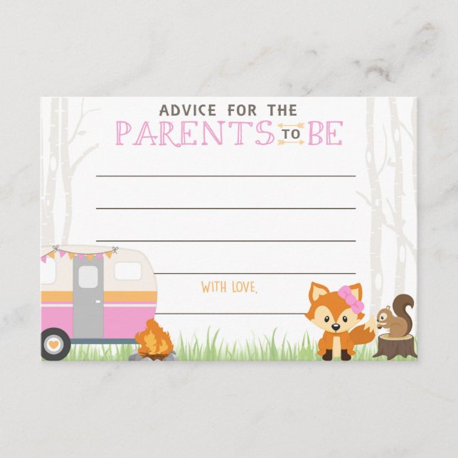 Pink RV Camper Baby Shower Advice Cards (Front)