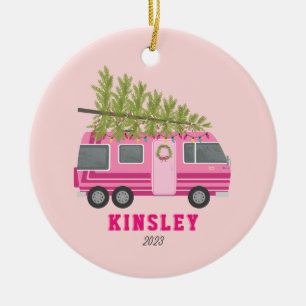 Pink RV Camper Christmas Tree Ceramic Tree Decoration