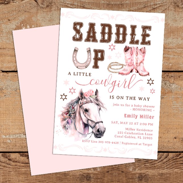 Pink Saddle Up Cowgirl Baby Shower Invite (cowgirl invite )
