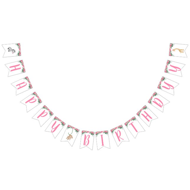 Pink Safari Animal Birthday Bunting (All)