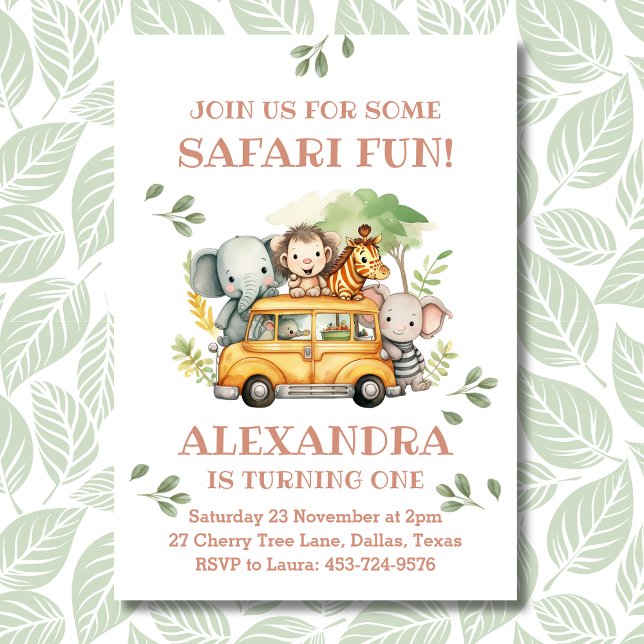 Pink Safari Animal Girl Jungle 1st Birthday Party Invitation (Creator Uploaded)