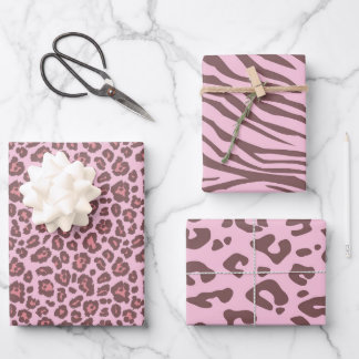Pink Safari Animal Leopard Print Wrapping Paper Sheet