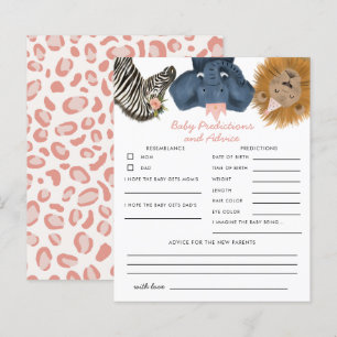 Pink Safari Animals Baby Predictions & Advice Card