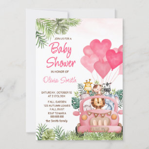 Pink Safari Animals Baby Shower Invitation