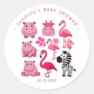 Pink Safari Animals Theme Girl Birthday Party Classic Round Sticker