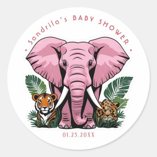 Pink Safari Animals Theme Girl Birthday Party  Classic Round Sticker (Front)