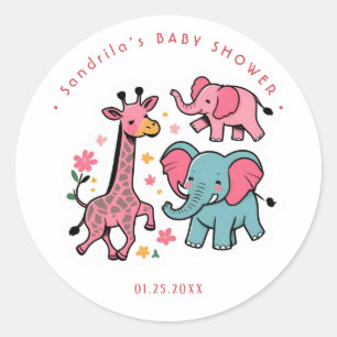 Pink Safari Animals Theme Girl Birthday Party  Classic Round Sticker