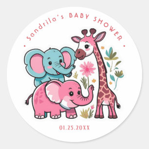Pink Safari Animals Theme Girl Birthday Party Classic Round Sticker