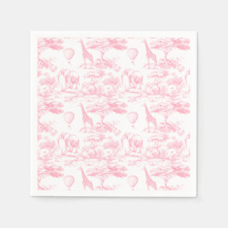 Pink Safari Animals Toile de Jouy Baby shower Napkin