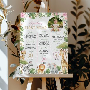 Pink Safari Animals Wild One Birthday Milestone Poster