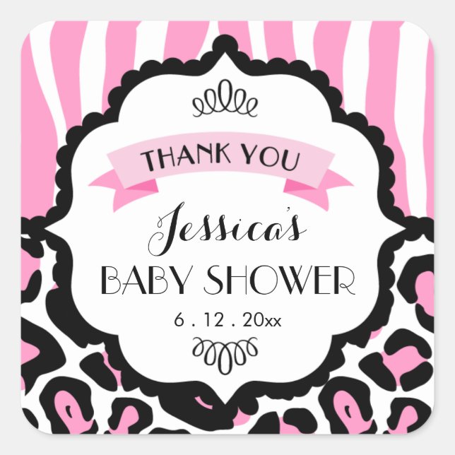 Pink Safari Baby Girl Shower Personalised Sticker (Front)