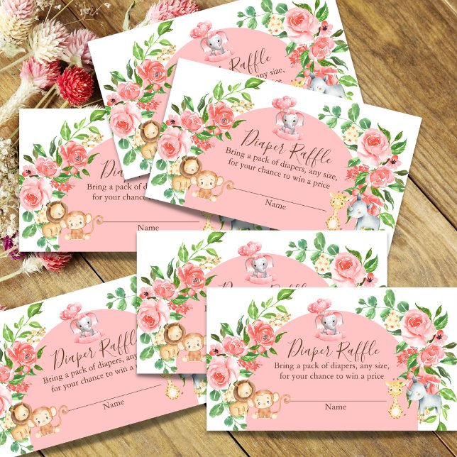 Pink Safari Baby Shower Diaper Raffle Cards (Creator Uploaded)