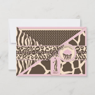 Pink Safari & Cupcake First Birthday Enclosure RSVP Card