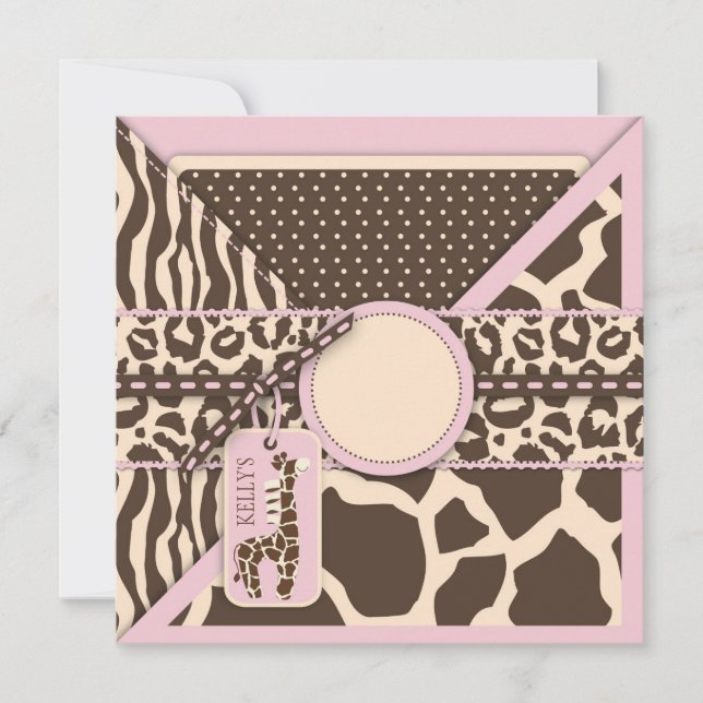 Pink Safari Giraffe & Cupcake Second Birthday Invitation (Front)