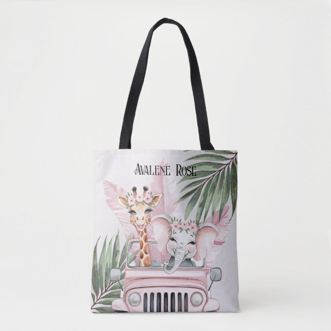 Pink Safari Jungle Adventure Girl Baby Shower Gift Tote Bag (Front)