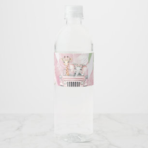 Pink Safari Jungle Adventure Girl Baby Shower Water Bottle Label