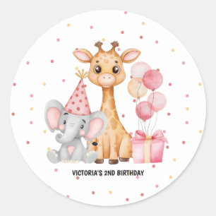 Pink Safari Jungle Animal Birthday  Classic Round Sticker