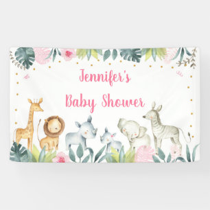Pink Safari Jungle Baby Shower Banner