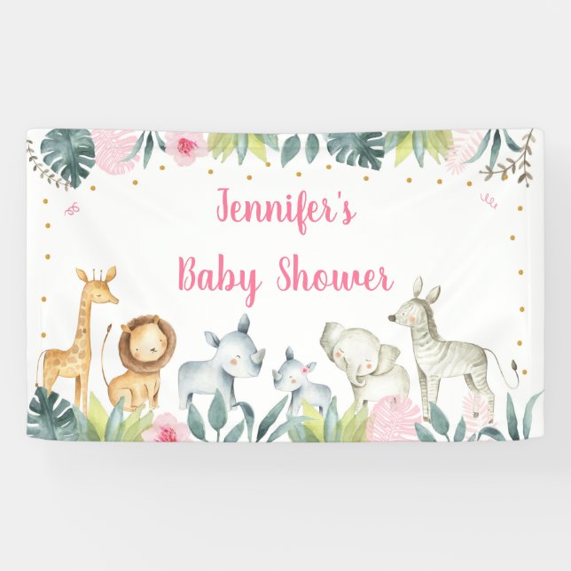 Pink Safari Jungle Baby Shower Banner (Horizontal)