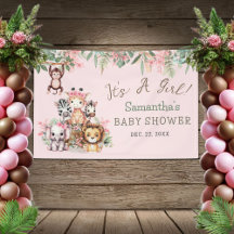 Pink Safari Jungle Baby Shower Banner Girls Theme