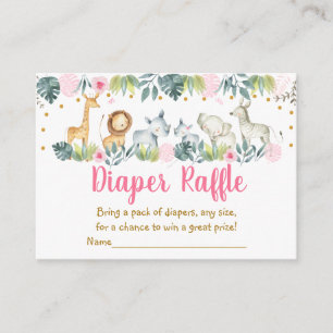 Pink Safari Jungle Baby Shower Diaper Raffle Enclosure Card