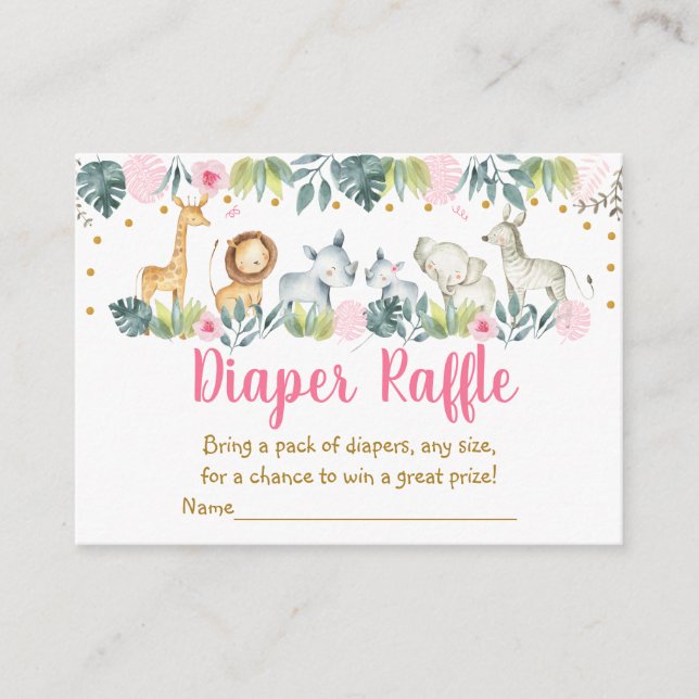 Pink Safari Jungle Baby Shower Diaper Raffle Enclosure Card (Front)