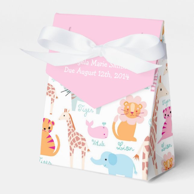 Pink Safari Theme Baby Shower Favour Box (Front Side)