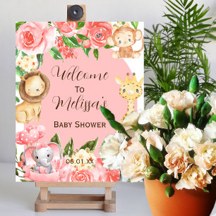 Pink safari theme welcome sign poster