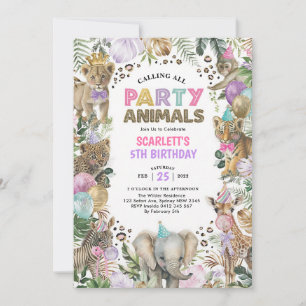 Pink Safari Wild One Girl Birthday Invitation