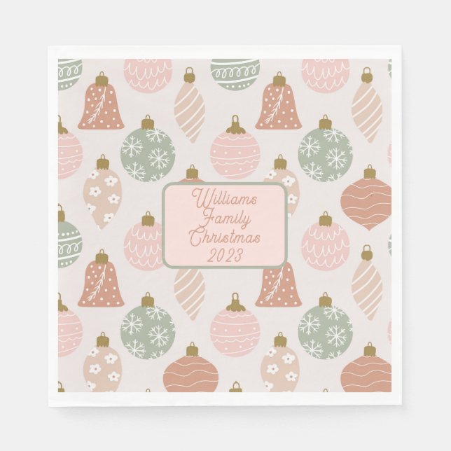 Pink Sage Boho Ornaments Personalised Christmas Napkin (Front)