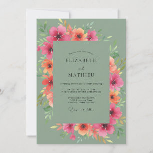 Pink Sage Botanical Watercolor Wedding Invitation