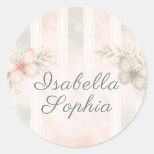 Pink Sage Butterfly Baby in Bloom Watercolor Classic Round Sticker