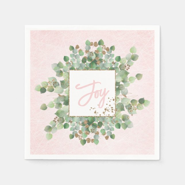 Pink Sage Eucalyptus Watercolor Holiday Party Napkin (Front)