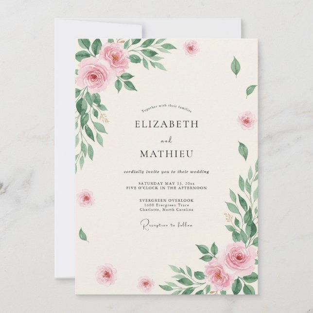 Pink Sage Foliage Eucalyptus Wedding Invitation (Front)